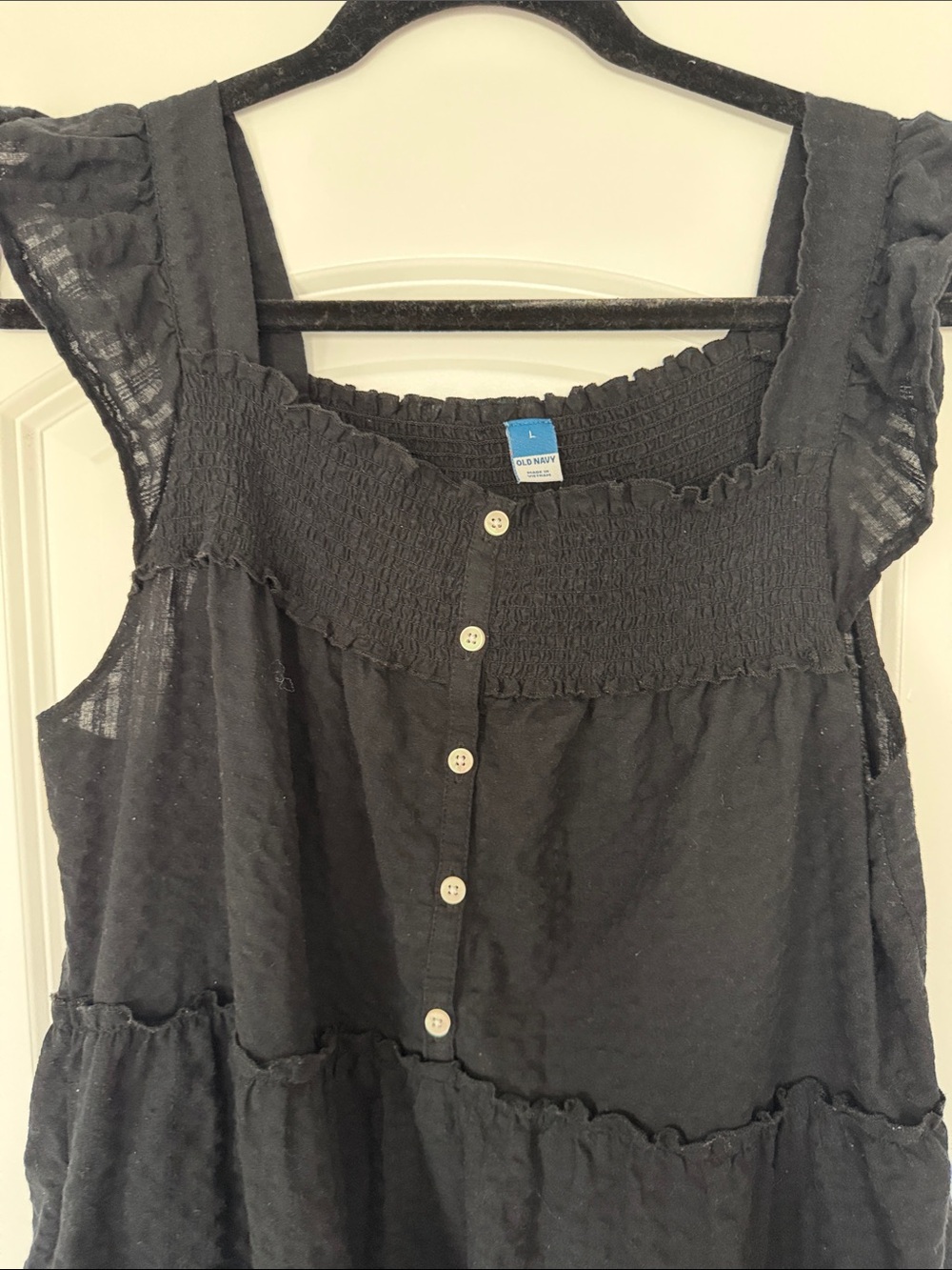 Old Navy Black Smocked Button-Front Sundress